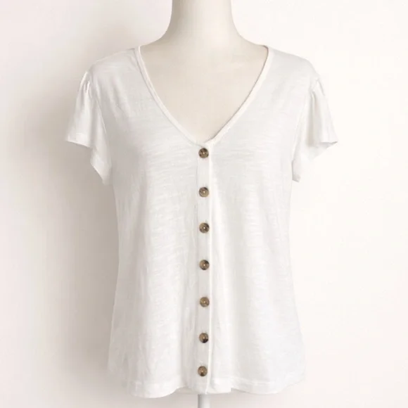 Sanctuary White V Neck Button Front Cap Sleeve Top Large NWT - Picture 2 of 5